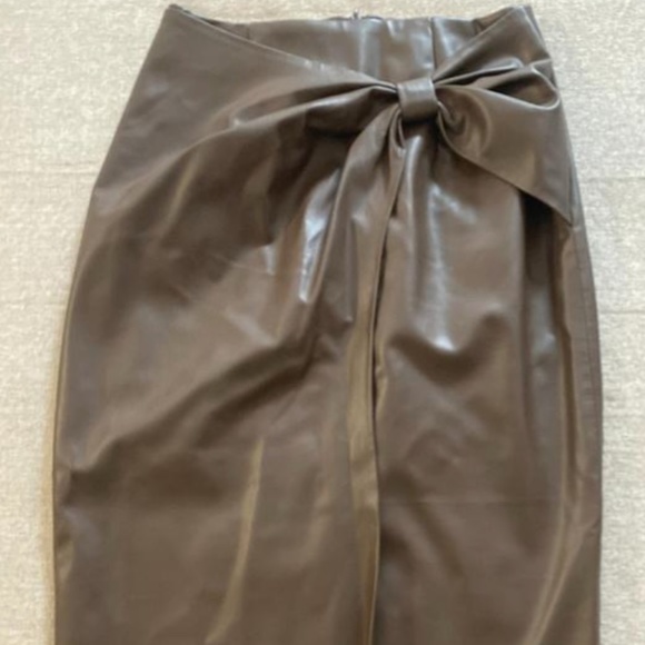 Zara Faux leather Brown pencil skirt - Picture 1 of 3